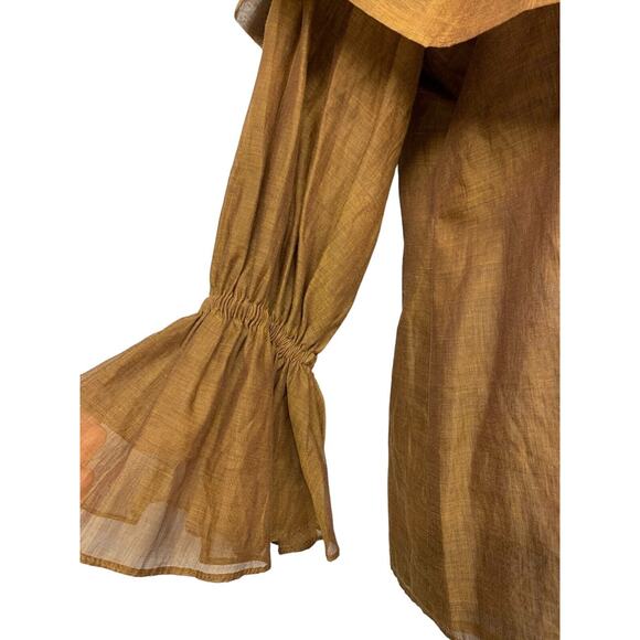 Shannon McLean Women's size S Bronze Ruffle Neck 3/4 Sleeve Designer Top - Picture 6 of 7